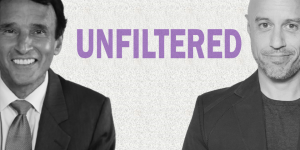 black and white photos of robert pearl and zdoggmd flank this podcast cover image which includes the word unfiltered spanning the image