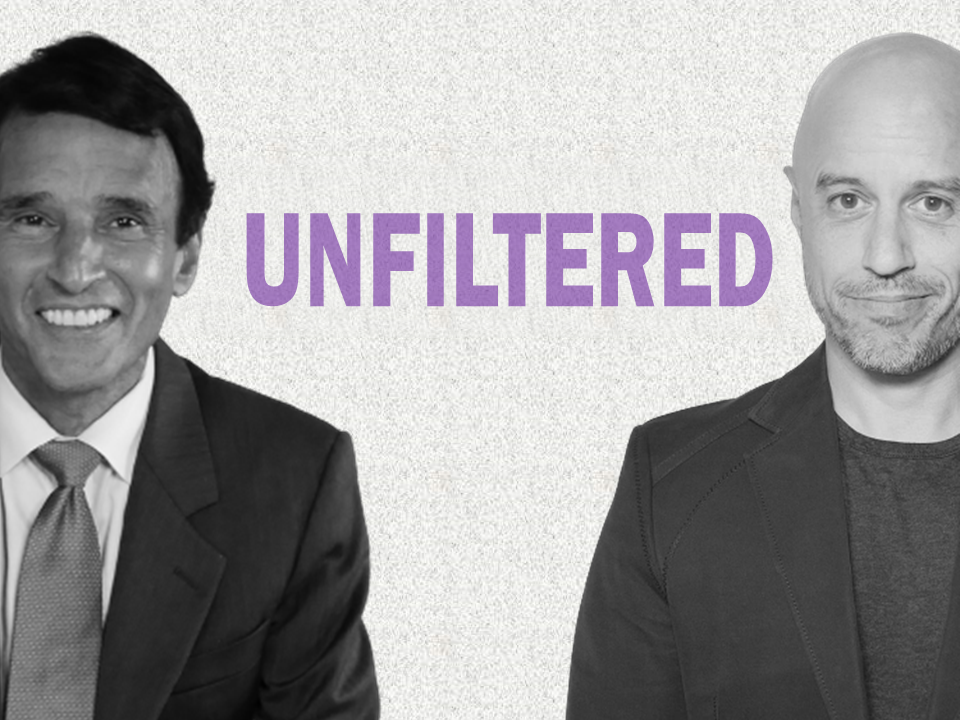 black and white photos of robert pearl and zdoggmd flank this podcast cover image which includes the word unfiltered spanning the image